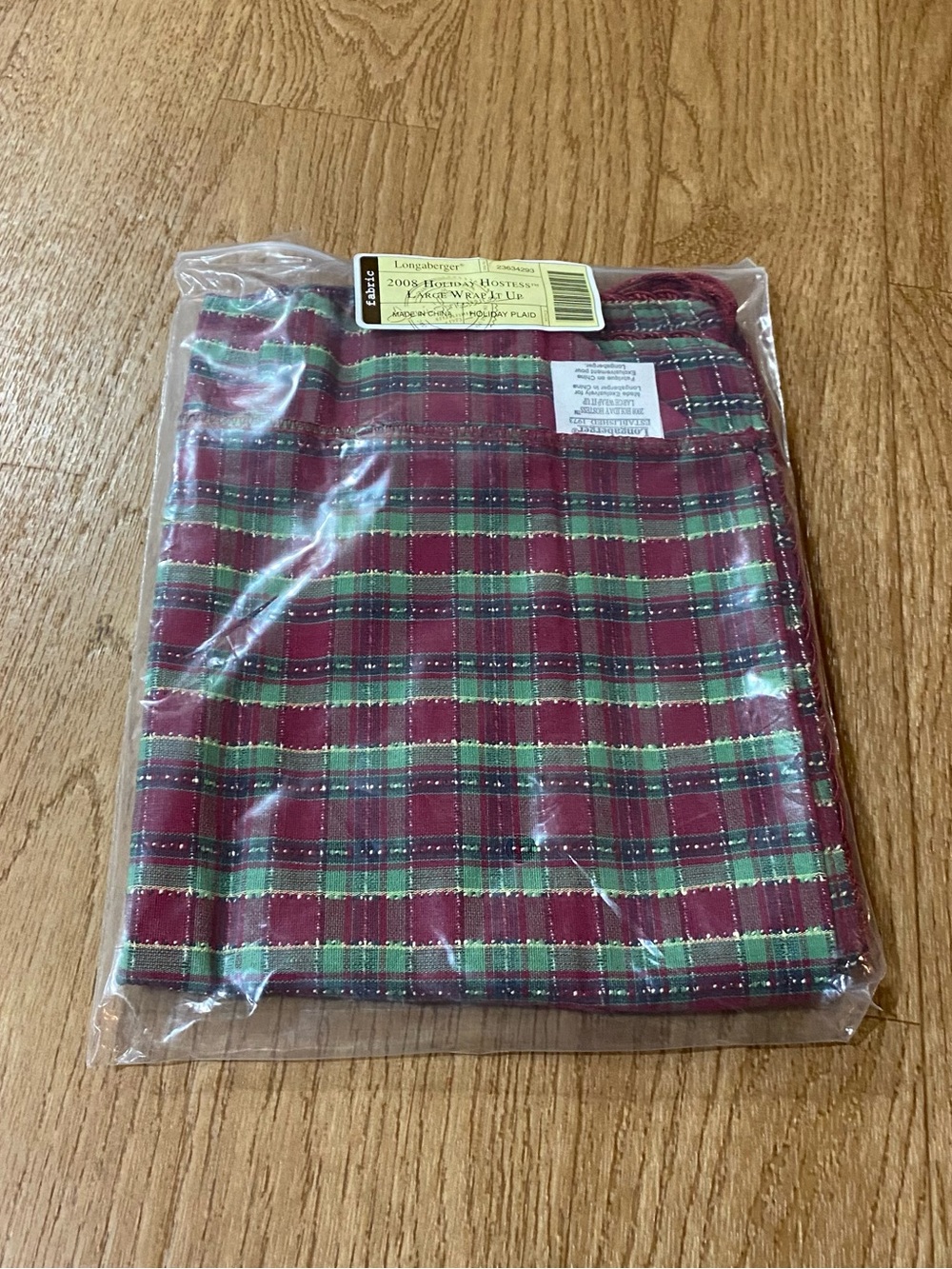 Longaberger 2008 Hostess Large Wrap It Up! Basket Holiday Plaid Liner #23634293